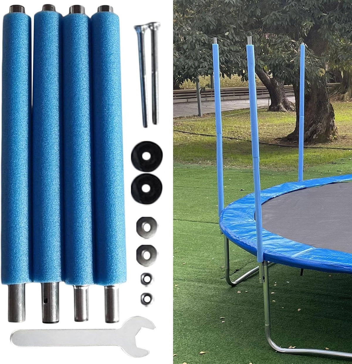 Trampoline Replacement Poles 1.96m Foam Padded Straight Tubes Screw Set Wrench