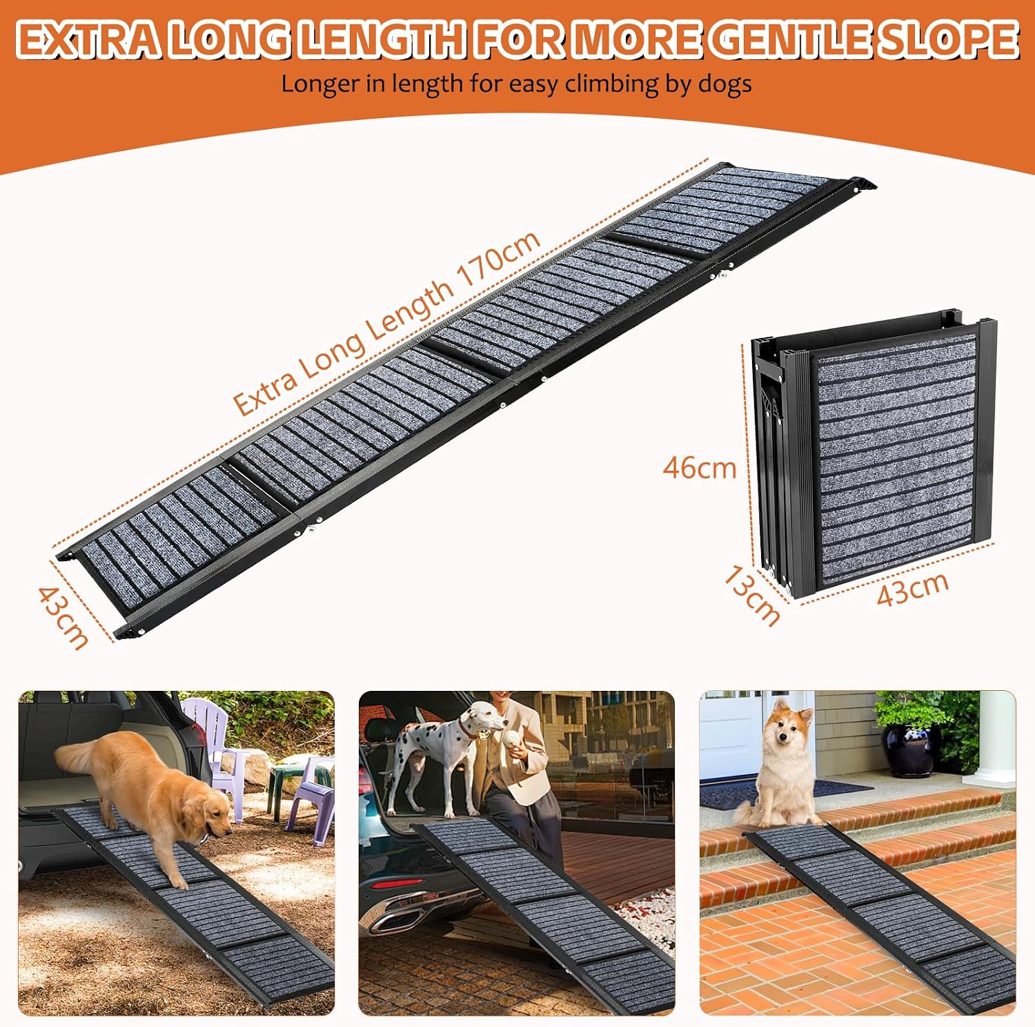 Dog Ramp 170cm Foldable Non Slip Car SUV Truck Ramp 113kg Large Dogs Portable