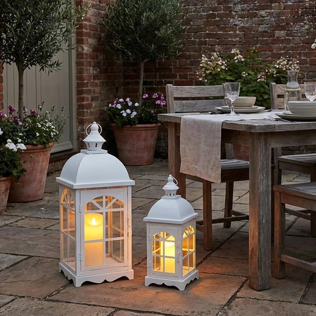 Candle Lanterns Set of 2 14.5 & 20 Inch White Vintage Farmhouse TRIROCKS
