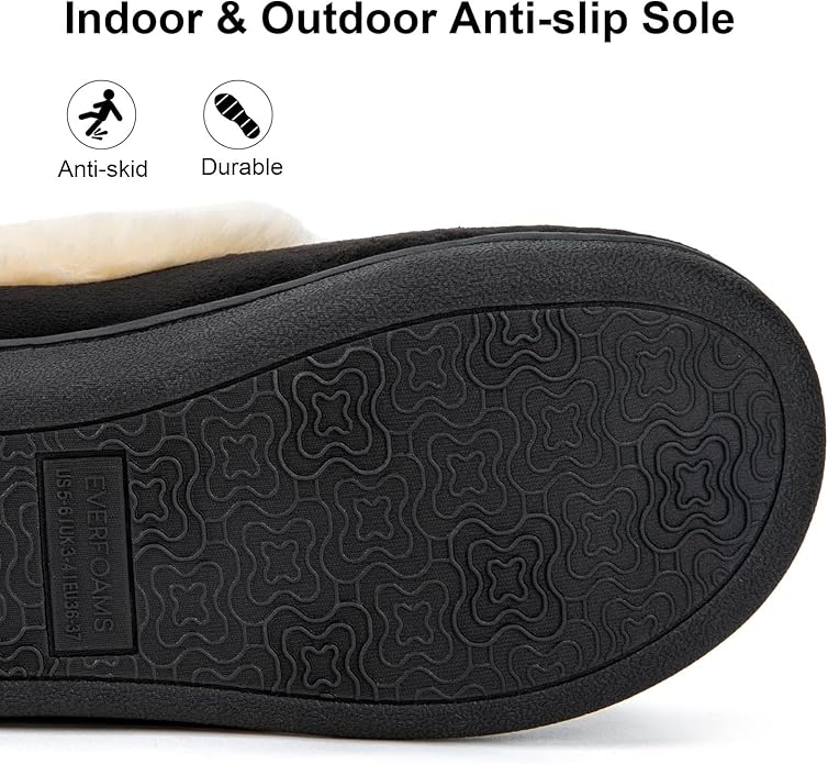 Close-up of a shoe sole with anti-slip pattern and Everfeet logo, labeled 'Indoor & Outdoor Anti-slip Sole'.