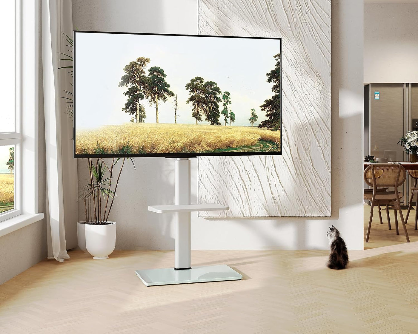 TV Floor Stand 32-60 Inch White Height Adjustable Shelf Universal FITUEYES Mount