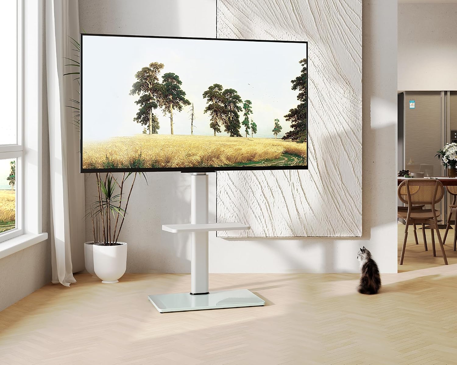 TV Floor Stand 32-60 Inch White Height Adjustable Shelf Universal FITUEYES Mount