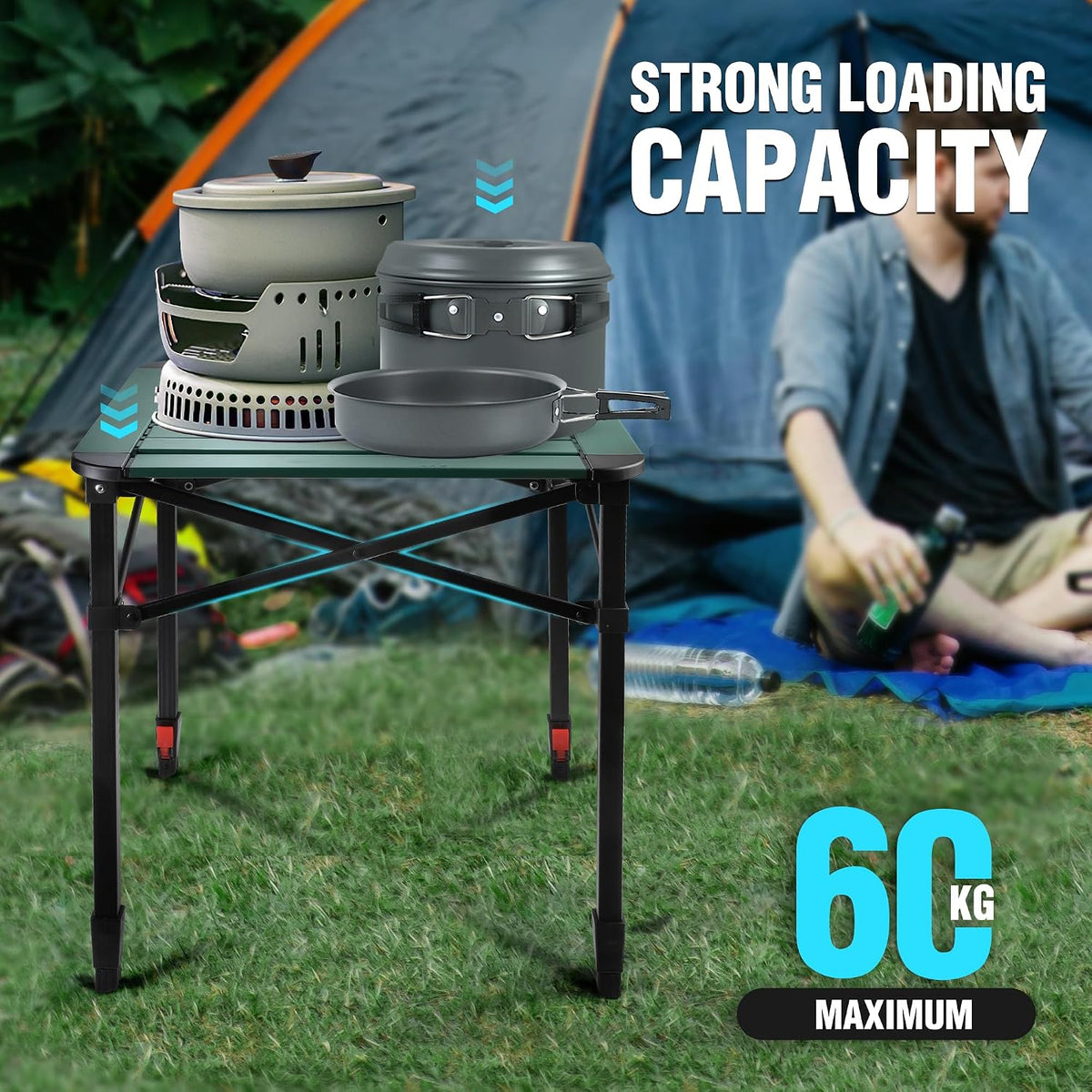 Folding Camping Table Medium Lightweight Aluminium Portable VILLEY Outdoor Table