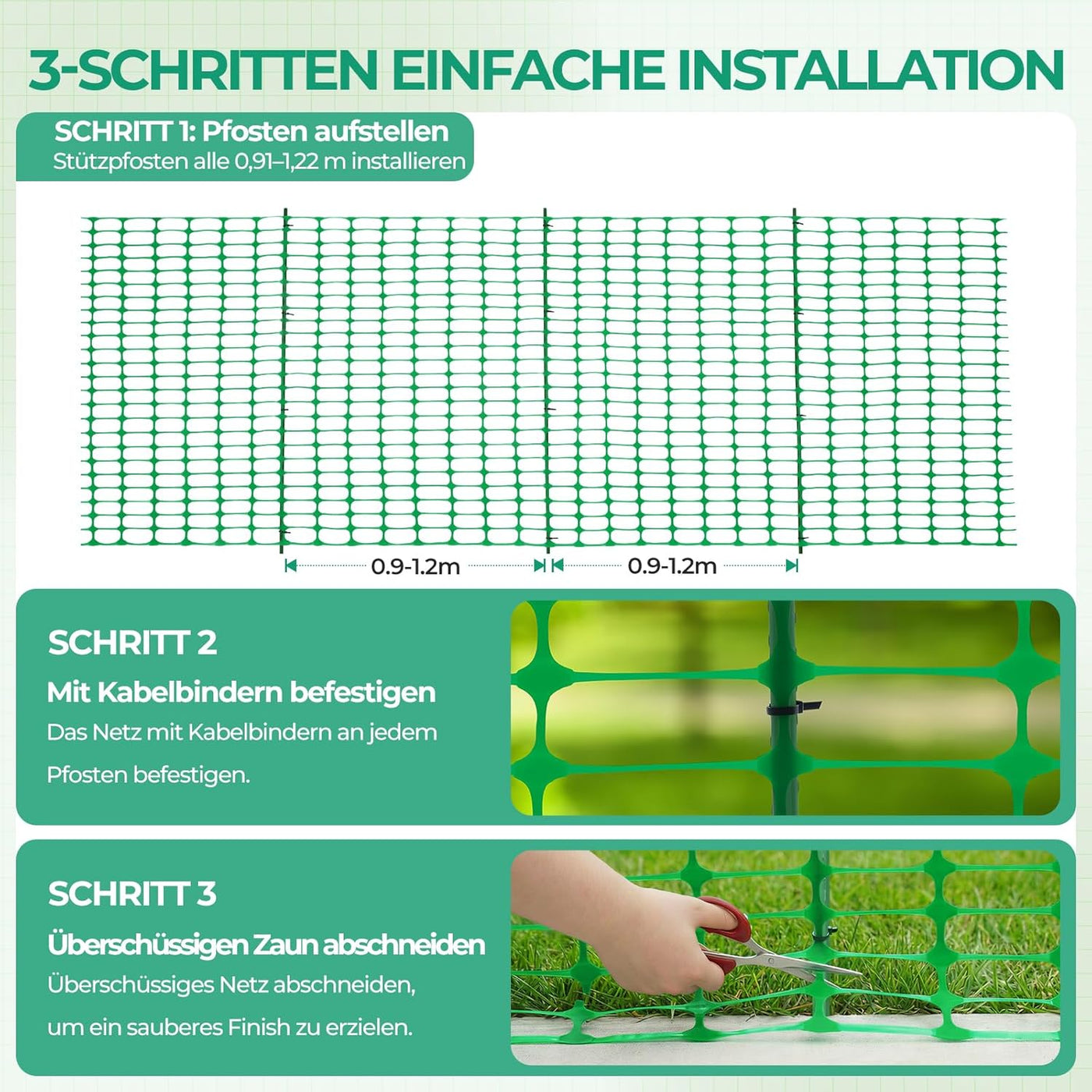 Barrier Fencing Mesh 1m x 30m Heavy Duty Garden Fence with Pins Green Ohuhu