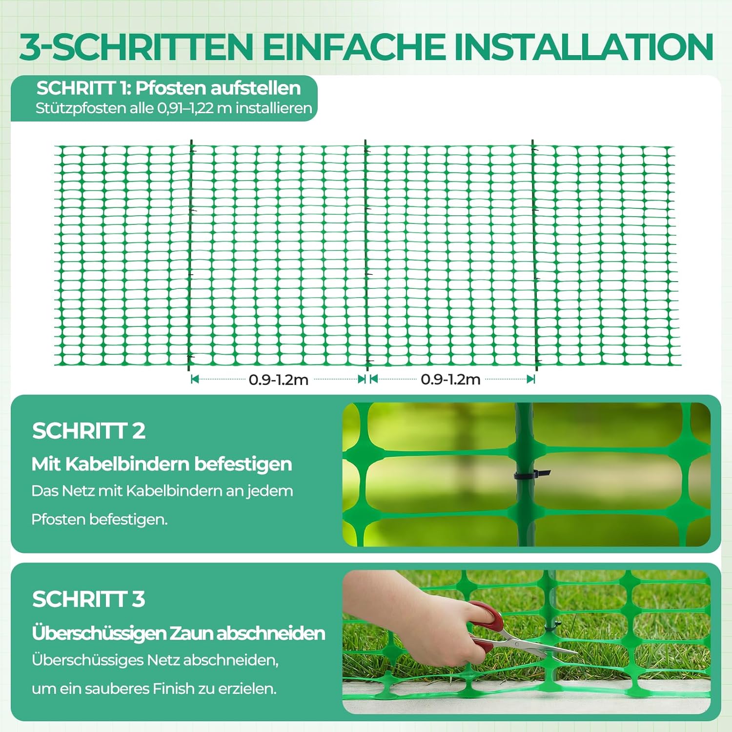 Barrier Fencing Mesh 1m x 30m Heavy Duty Garden Fence with Pins Green Ohuhu