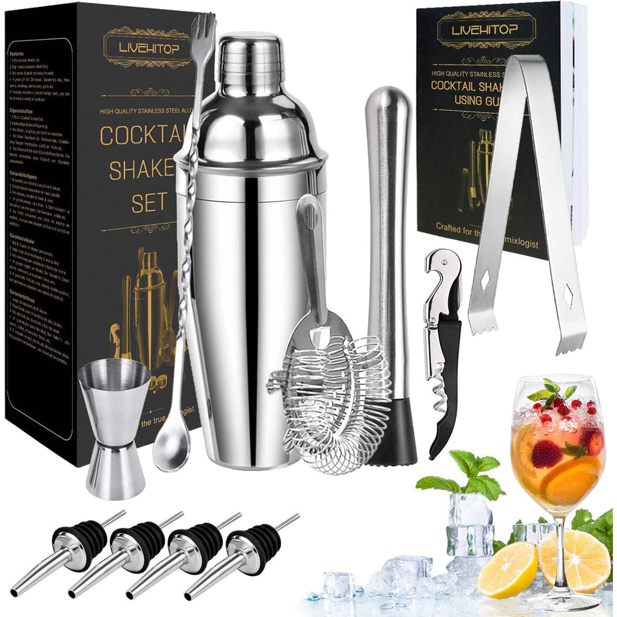 LIVEHITOP 750 ML Cocktail Shaker, Set 12 Pieces, Professional Bartender Kit