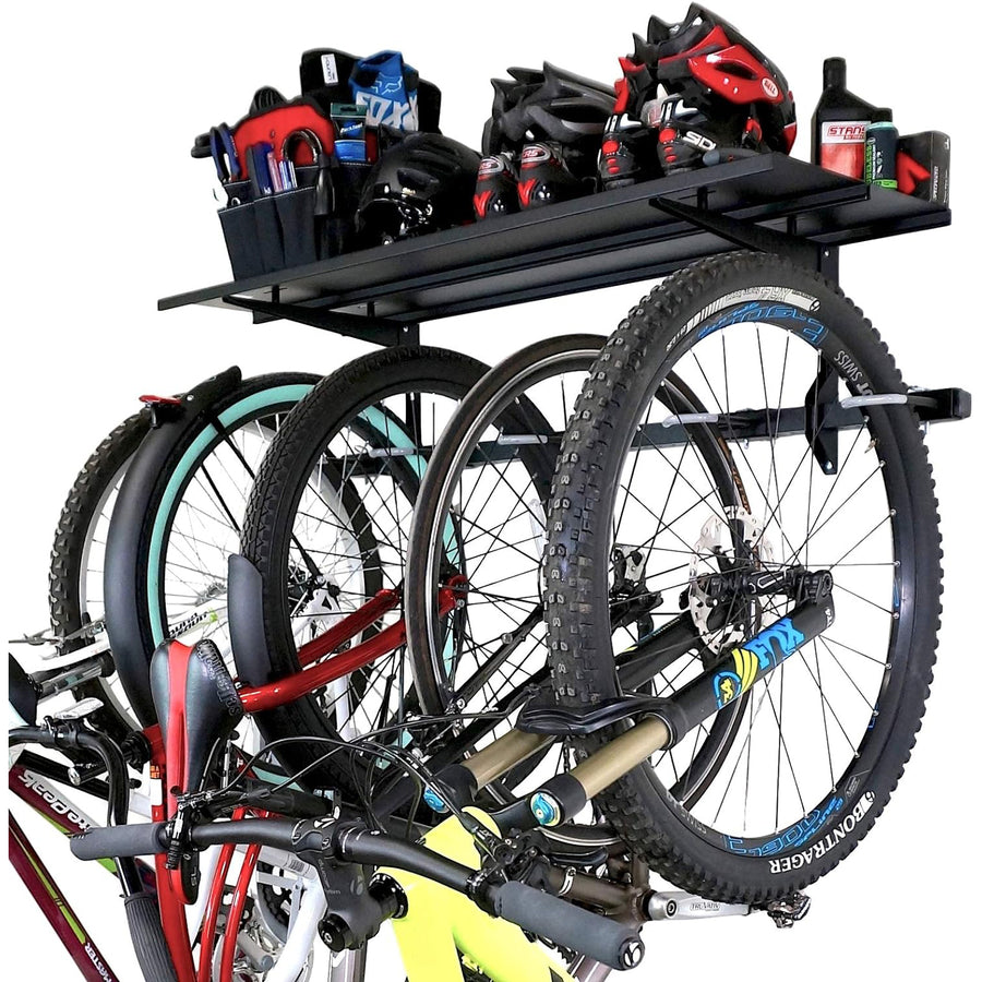 5 Bike Storage Rack with Shelf, 135kg Capacity, Adjustable Wall Mount Organizer - Massive Discounts