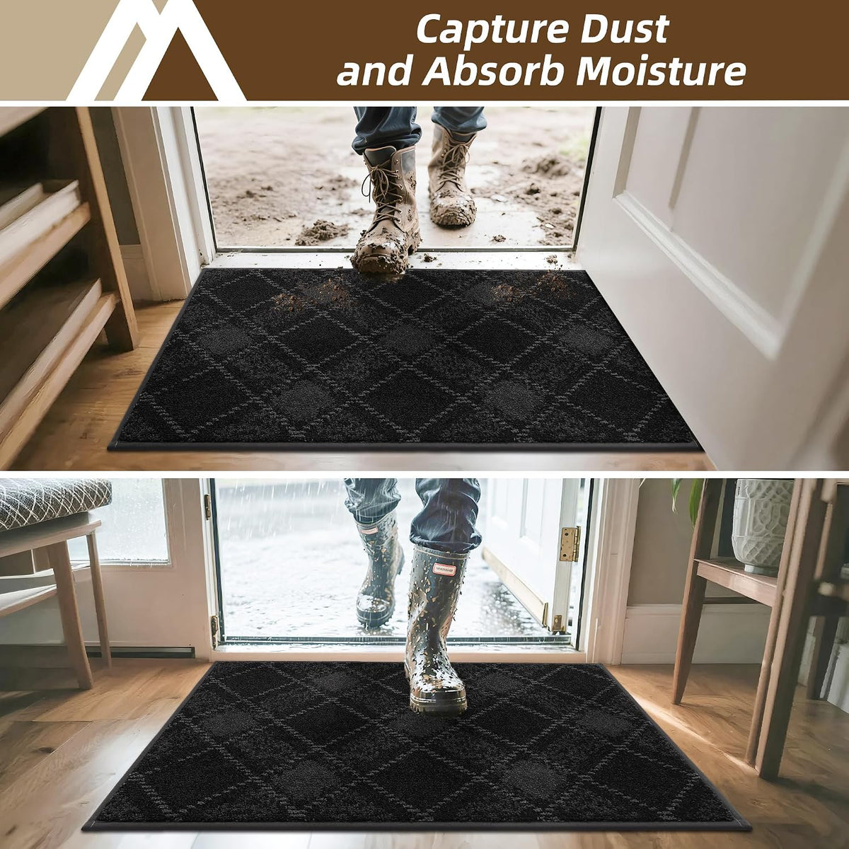 Indoor Door Mat 50x80cm Non Slip Washable Dirt Trapper Black COSY HOMEER Entrance