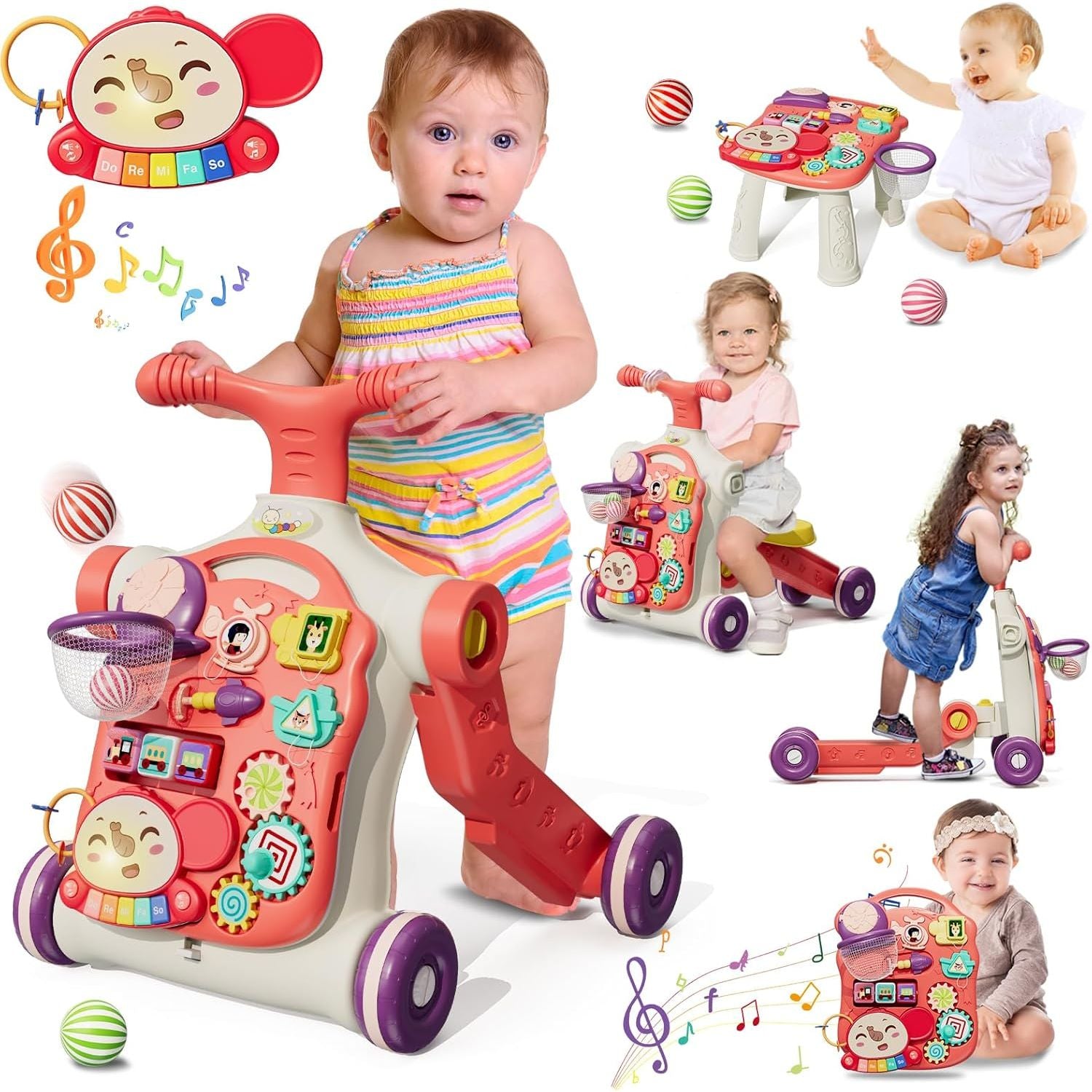 Baby Walker 5 in 1 Activity Push Walker Sit to Stand with Music HYES