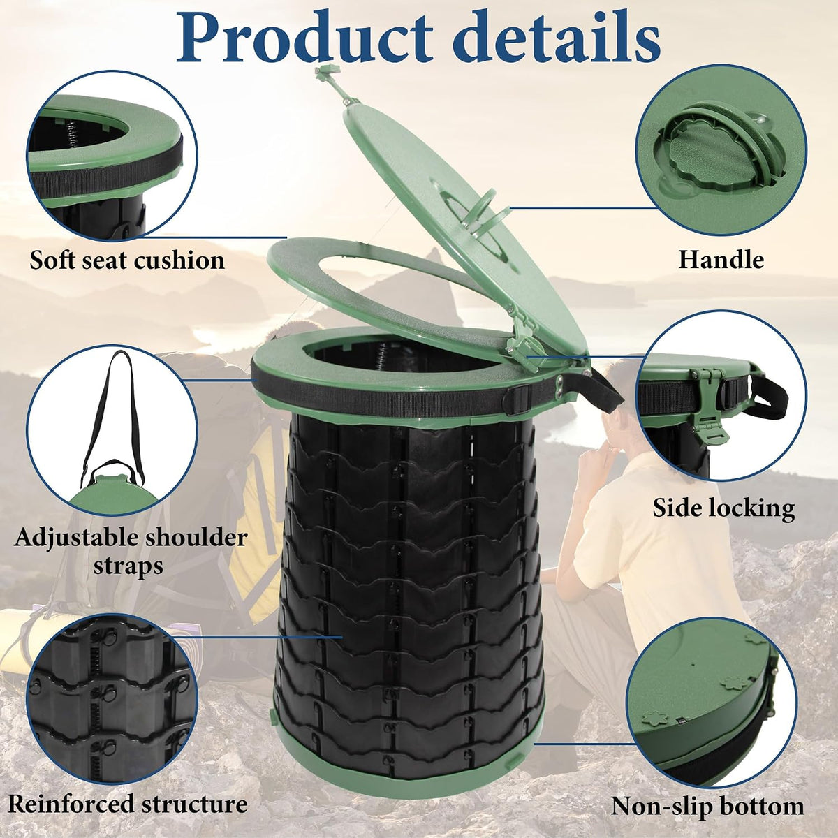 Portable Camping Toilet XXL 880lbs Foldable 19.7 Inch Adjustable ALEVMOOM Adults