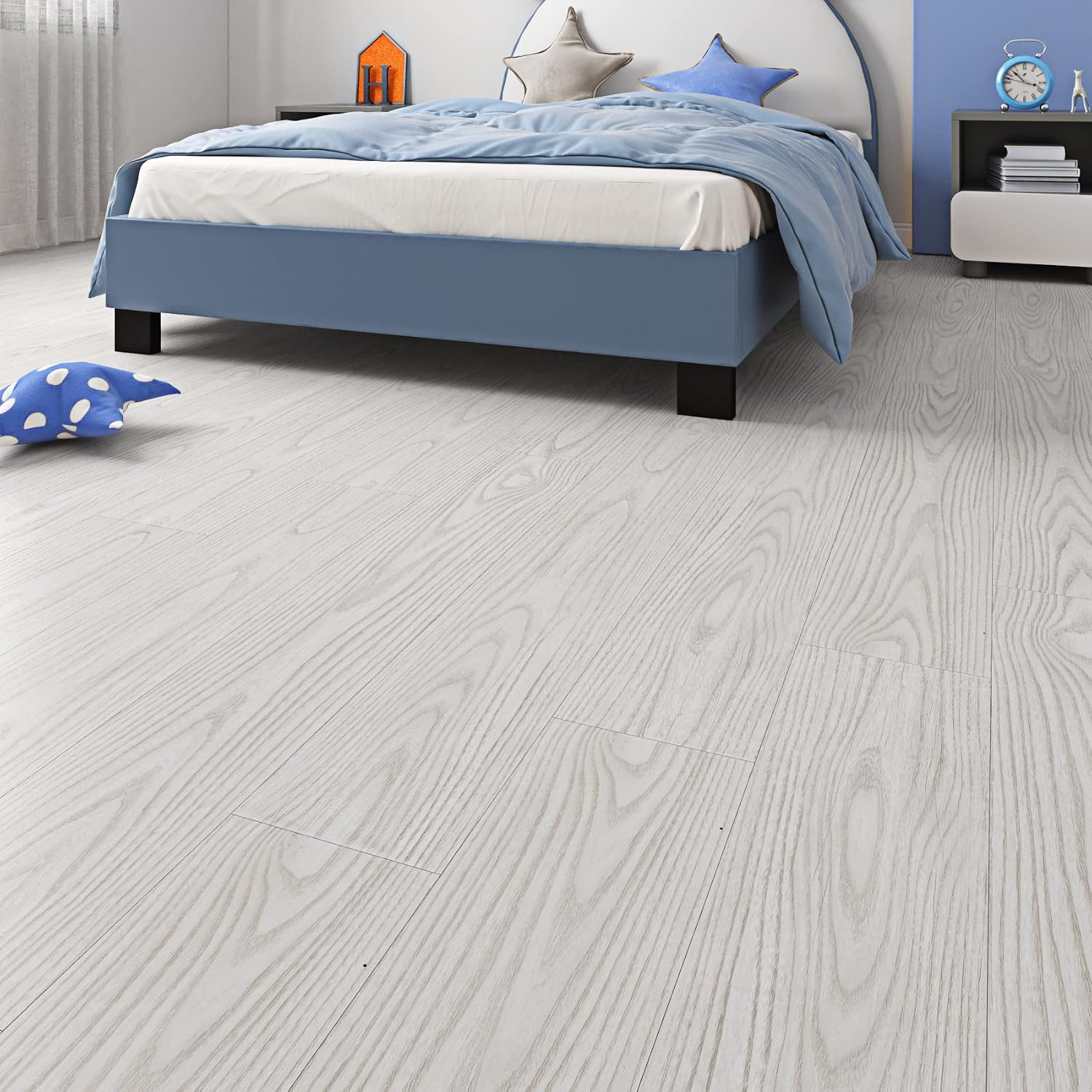 Peel Stick Floor Tiles 90x15cm White Wood Effect 32 Pack Waterproof Livelynine