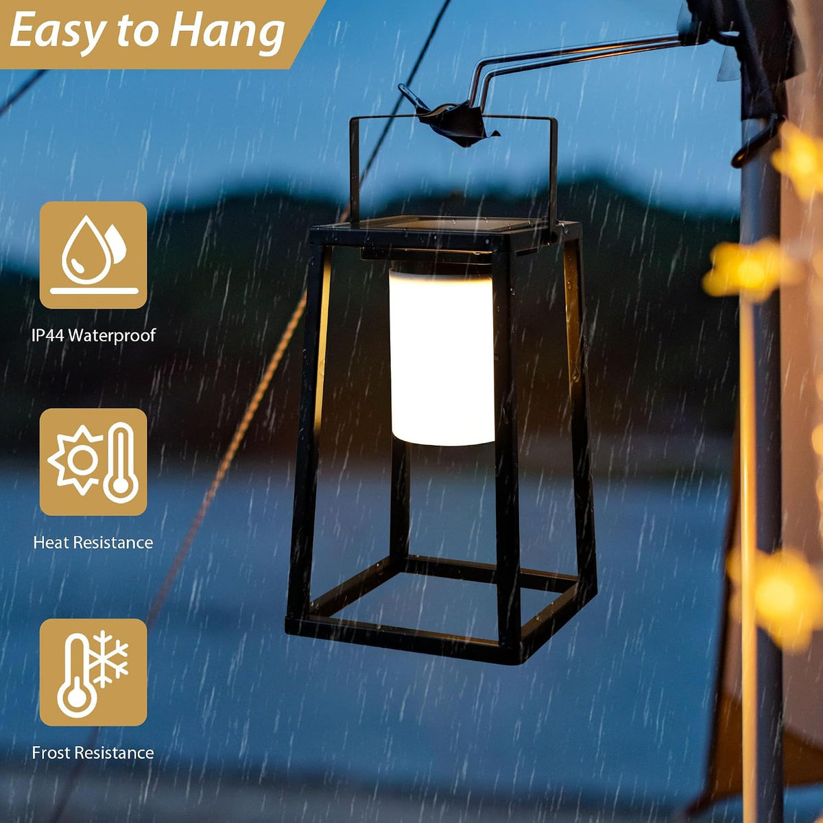 Solar Garden Lantern 38cm Outdoor Hanging Light IP44 Black Metal TRIROCKS