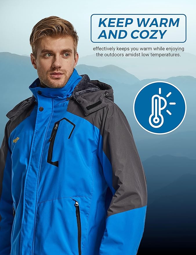 Wantdo Men's Waterproof Hooded Winter Mountain Ski Jacket Coat Blue