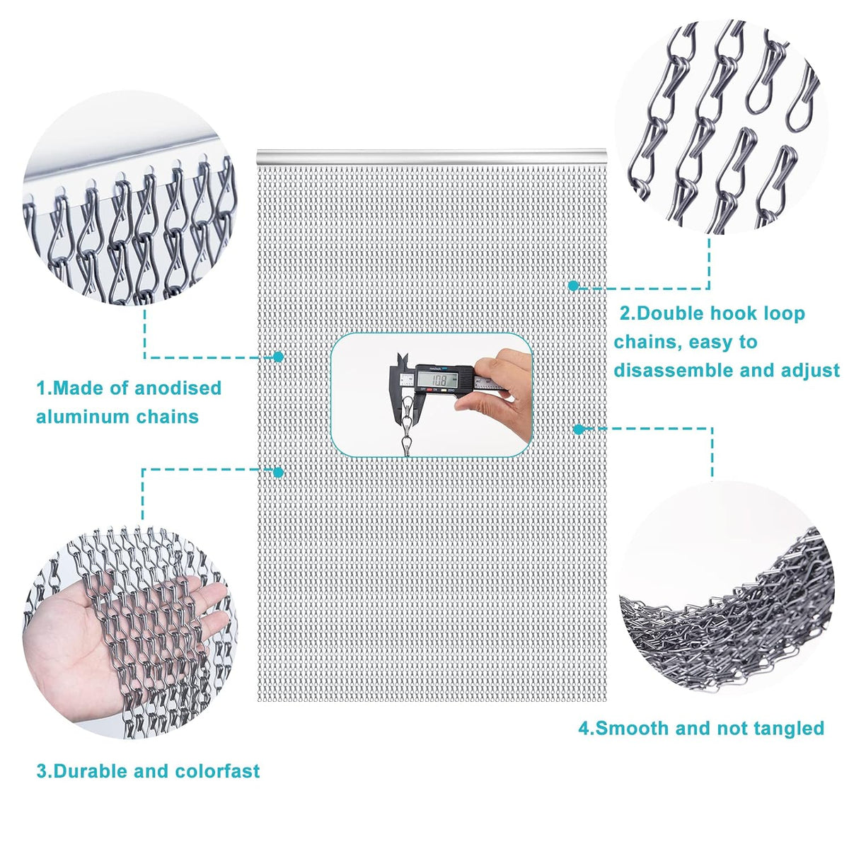 Aluminium Chain Fly Screen 90x200cm Door Curtain Silver Grey Insect Pest Control
