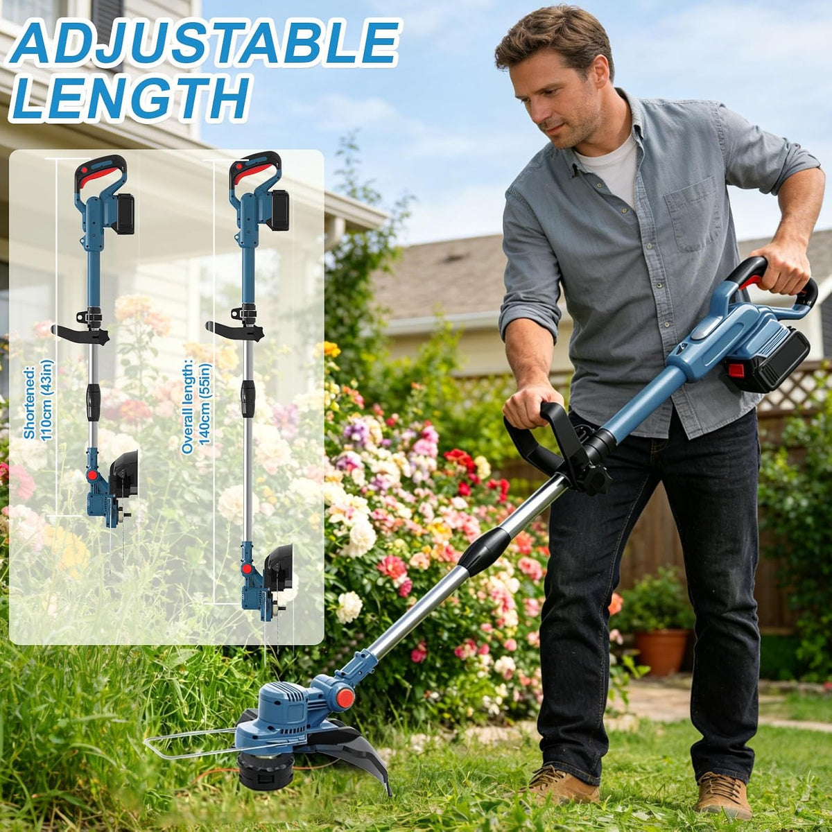 Cordless Grass Trimmer 21V 25cm 2 x 4.0Ah Batteries 5 Blade Types Strimmer