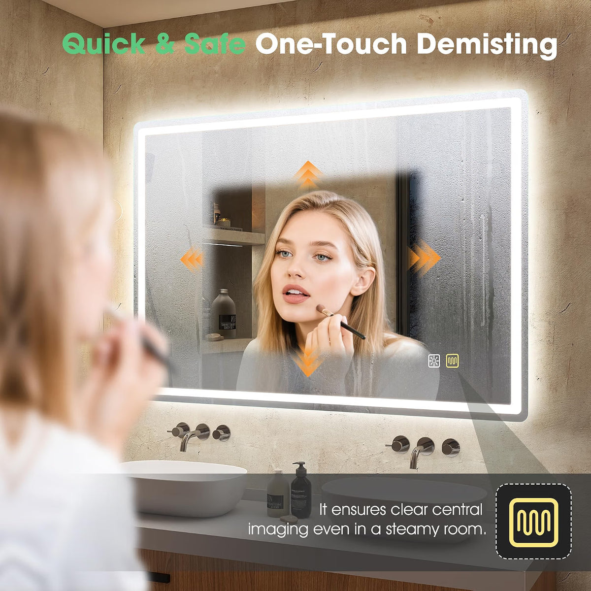 LED Bathroom Mirror 100x70cm Dimmable 3 Colour Demister IP44 S'bagno Frameless