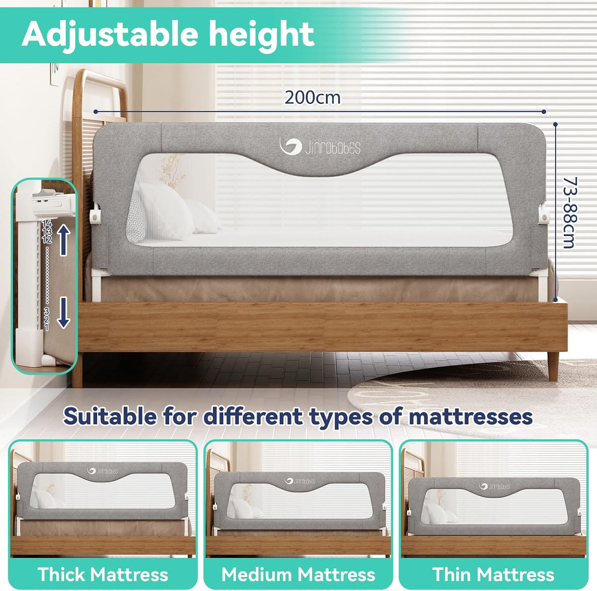 Toddler Bed Rail 200cm Extra Long Foldable Adjustable Height Safety Guard Bedrail