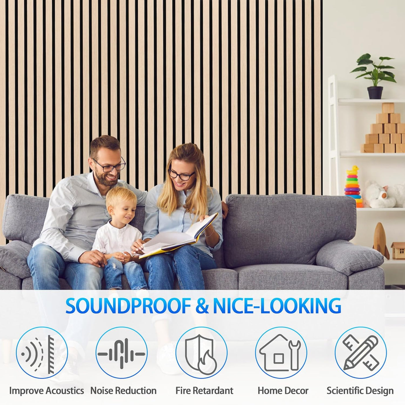 3D Slat Acoustic Wall Panels 2 Pack 122x60cm Wood Sound Absorbing Decor