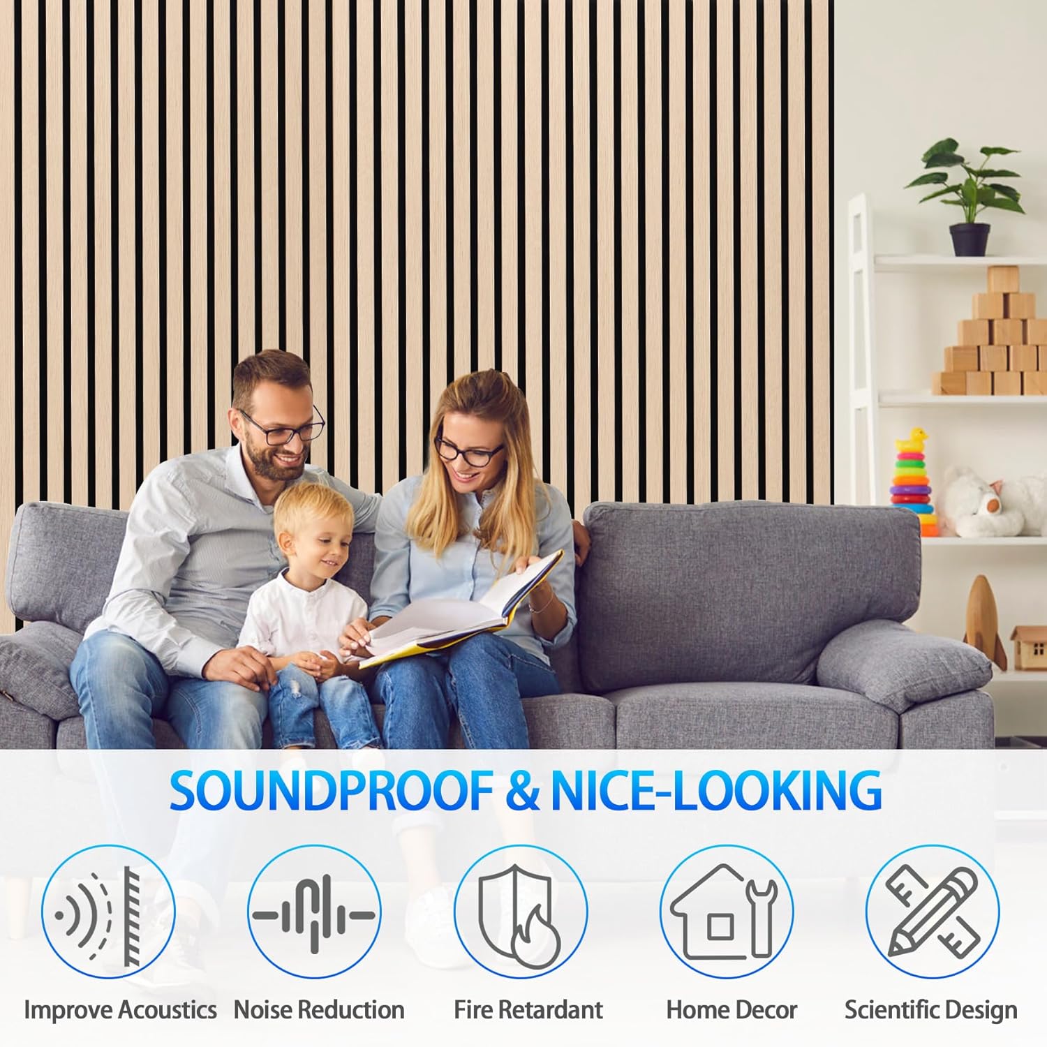 3D Slat Acoustic Wall Panels 2 Pack 122x60cm Wood Sound Absorbing Decor