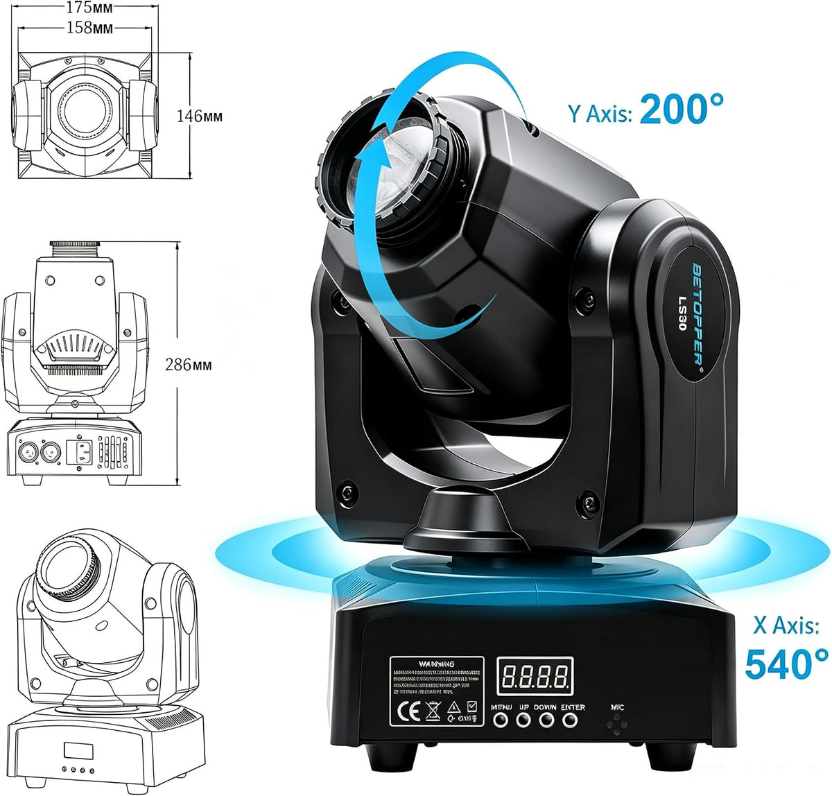 DJ Moving Head Lights 2 Pack LED Spot Strobe 8 GOBO DMX Sound Activated BETOPPER