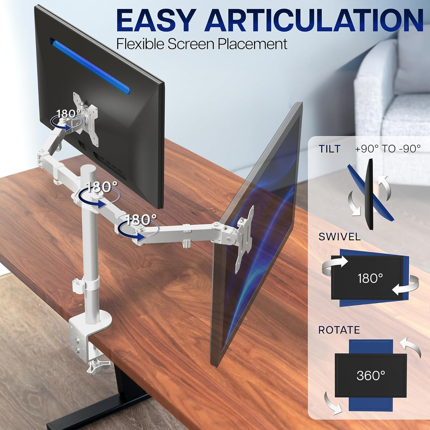 Dual Monitor Desk Mount 13-27 Inch Heavy Duty Adjustable White VIVO