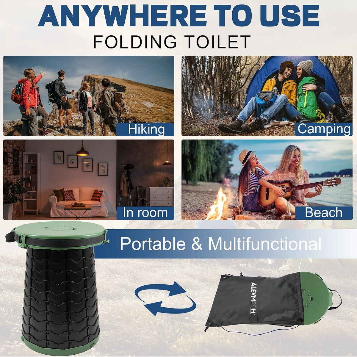 Portable Camping Toilet XXL 880lbs Foldable 19.7 Inch Adjustable ALEVMOOM Adults
