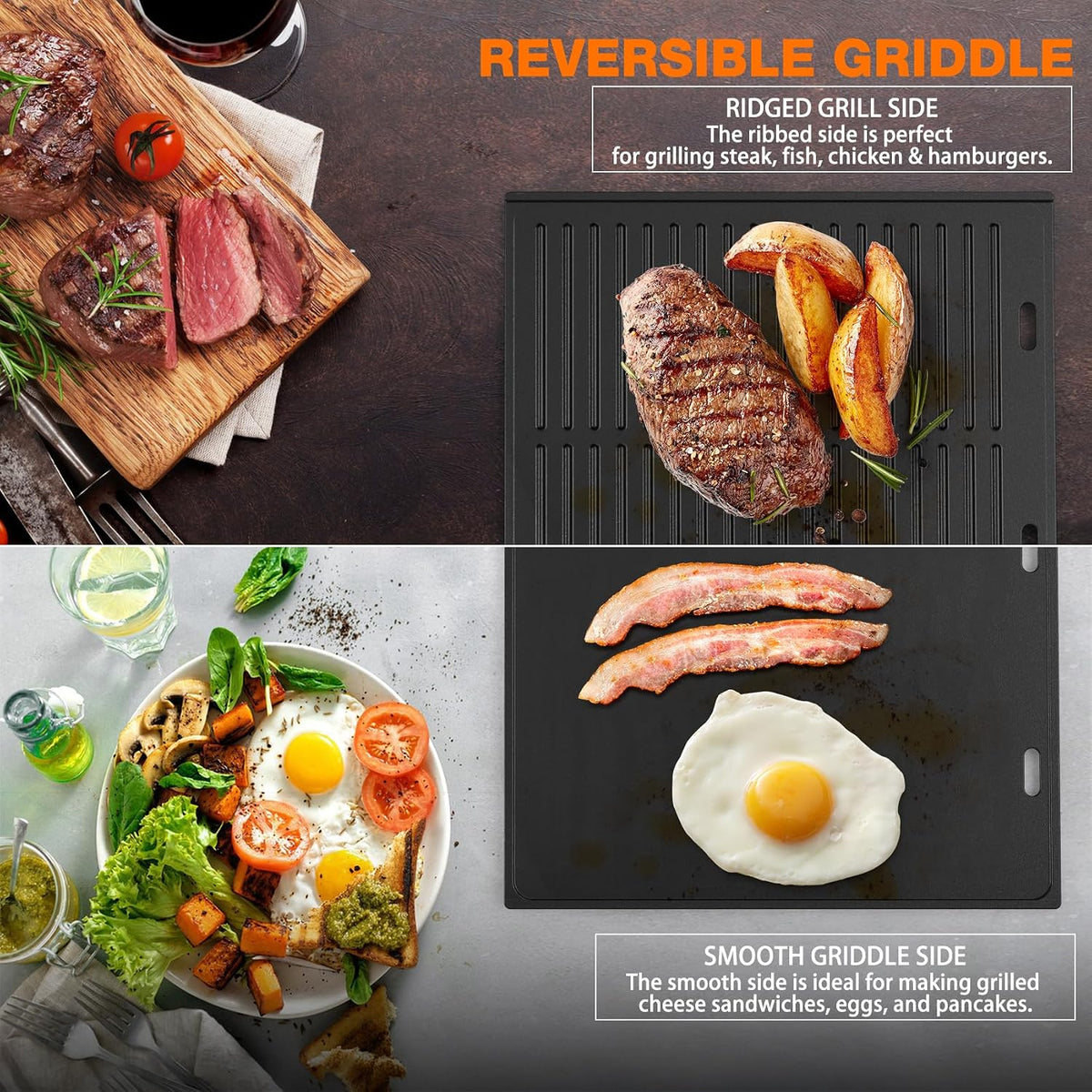 Cast Iron BBQ Griddle Plate 45.5x35cm Universal Outdoor Grill Onlyfire