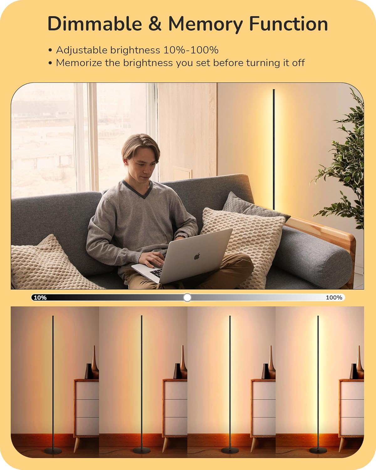 LED Floor Lamp 146cm Dimmable Standing Lamp 2 Pack 3000K EDISHINE