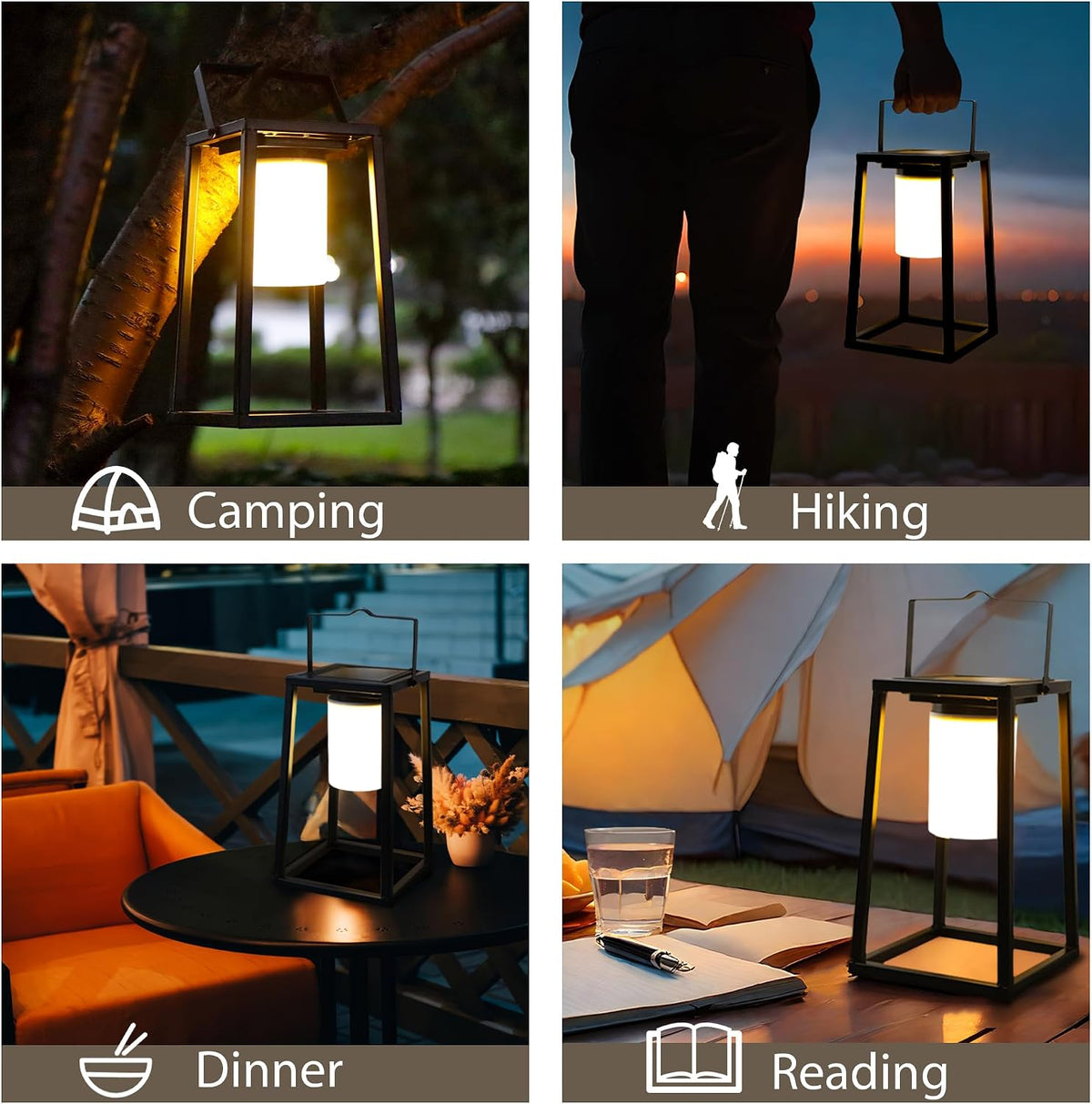 Solar Garden Lantern 38cm Outdoor Hanging Light IP44 Black Metal TRIROCKS
