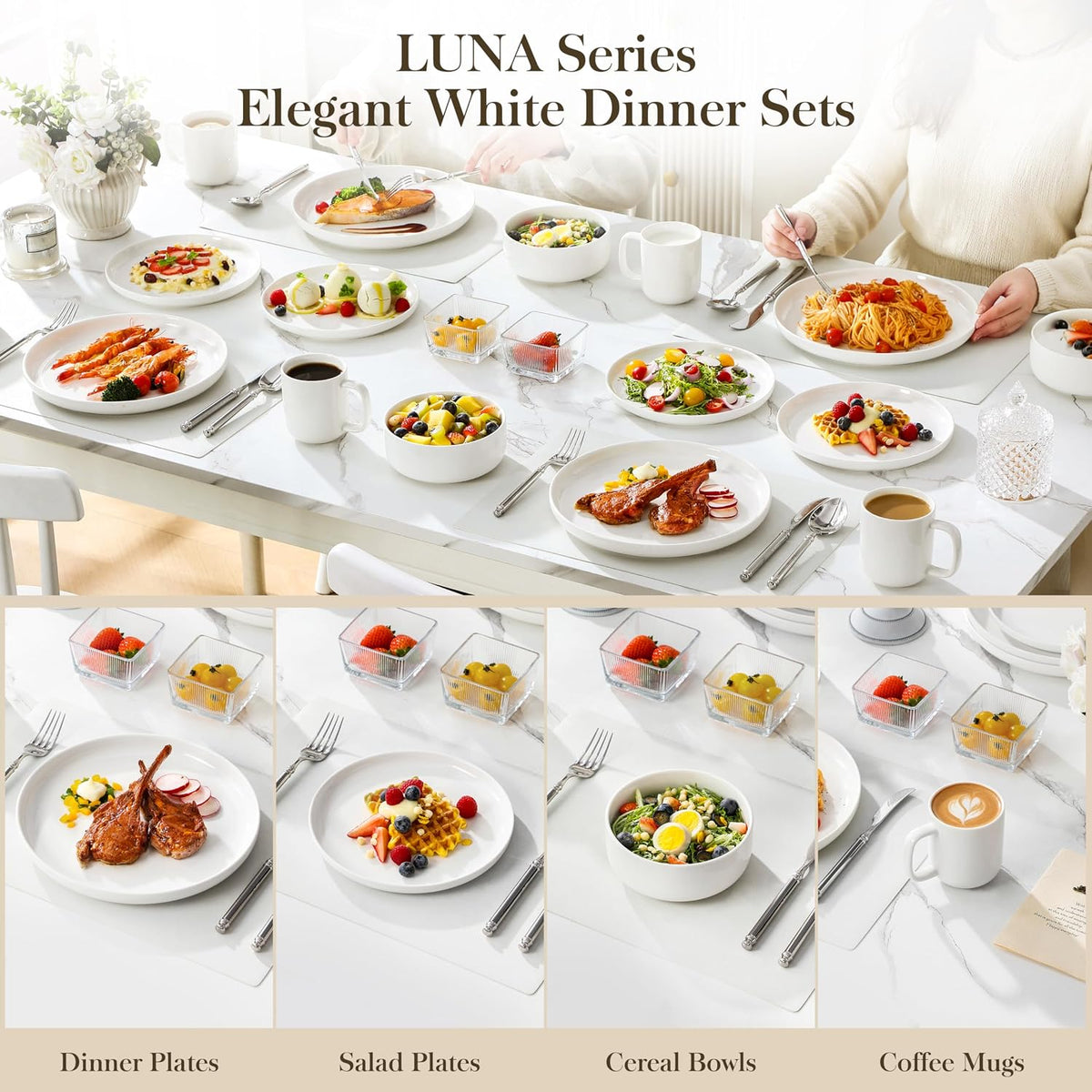Porcelain Dinner Set 15 Piece Plates Bowls Mugs Tableware for 4 MALACASA Dining