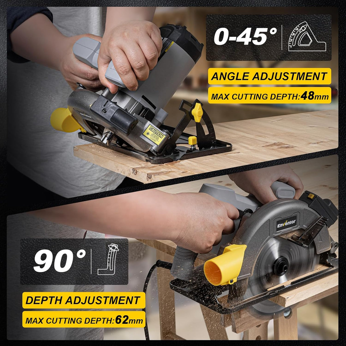 Circular Saw 1400W 185mm 6000RPM Laser Guide 24T Blade Electric Enventor Wood