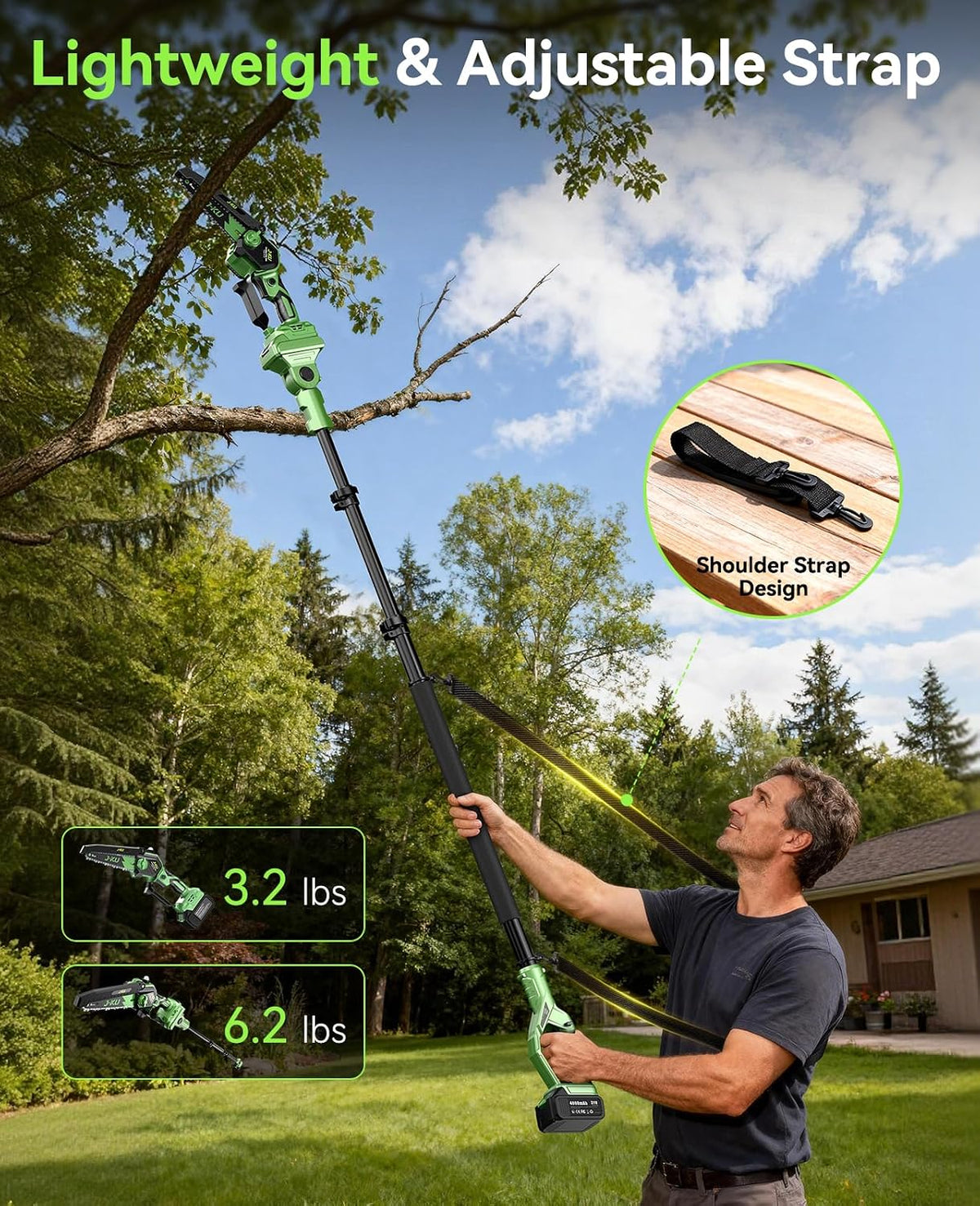 Cordless Pole Saw 6 Inch 2 in 1 Mini Chainsaw Extension Pole 2 Batteries Pruner