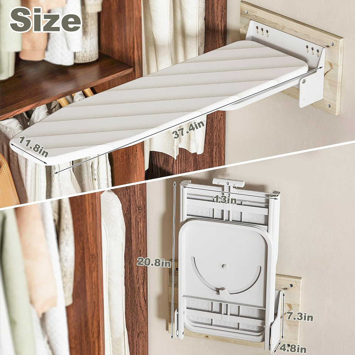 Wall Mounted Ironing Board 95x33cm Foldable 180 Degree Rotating Space Saving