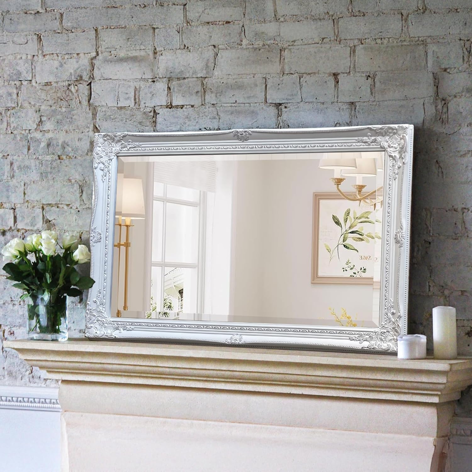 Antique Ornate Wall Mirror 60x90cm Decorative Rectangle White Frame