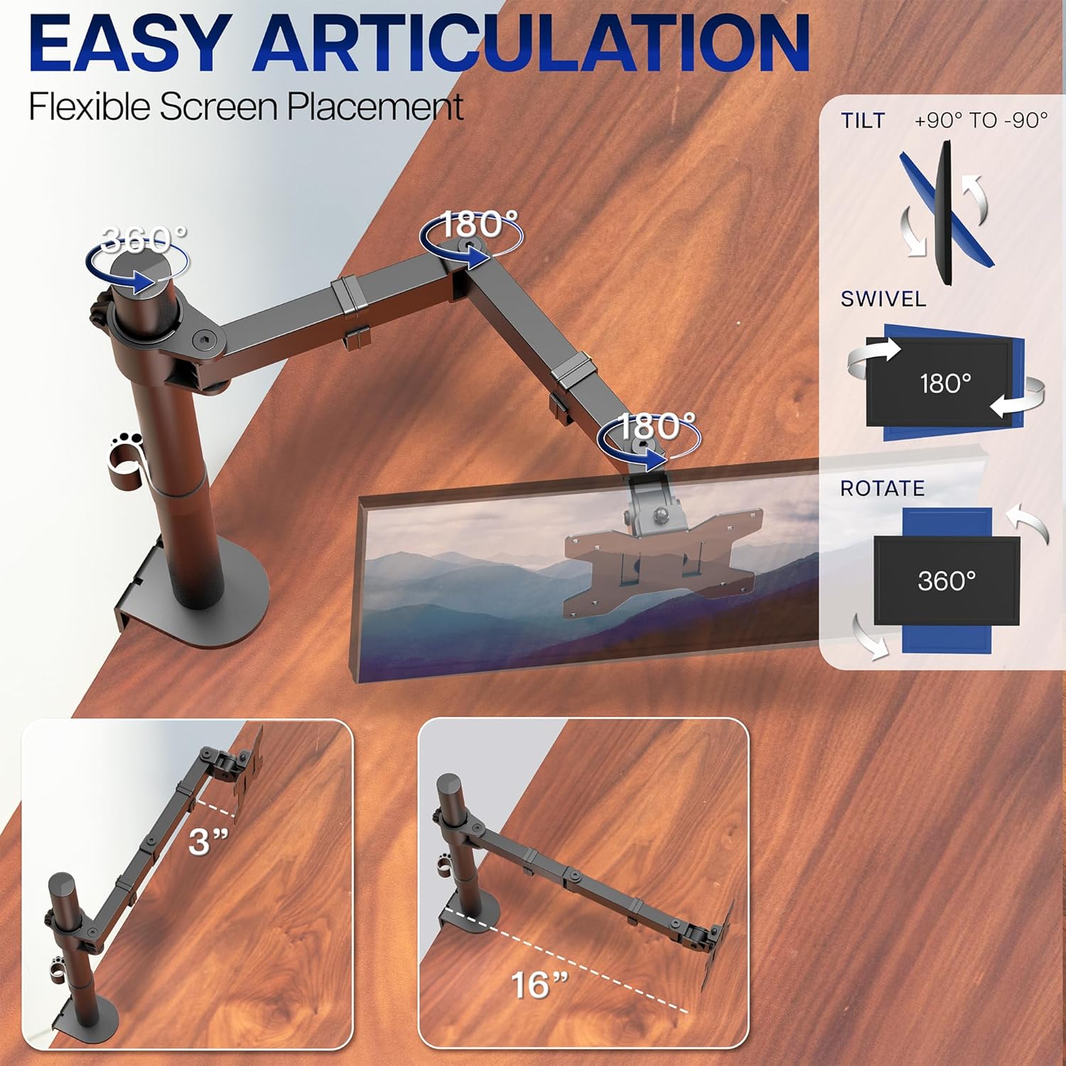 Single Monitor Arm 32 Inch 38 Ultrawide Adjustable VESA VIVO