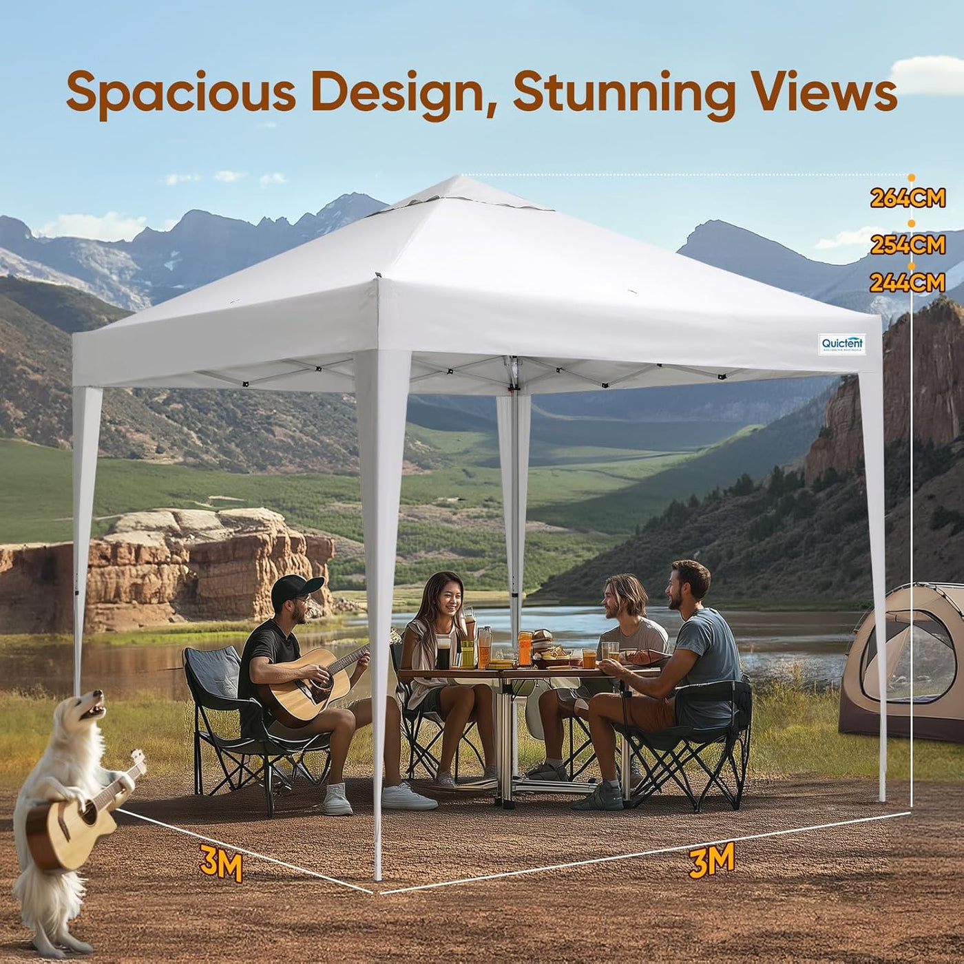 Pop Up Canopy Gazebo 3x3m Adjustable Height Event Shelter White Quictent