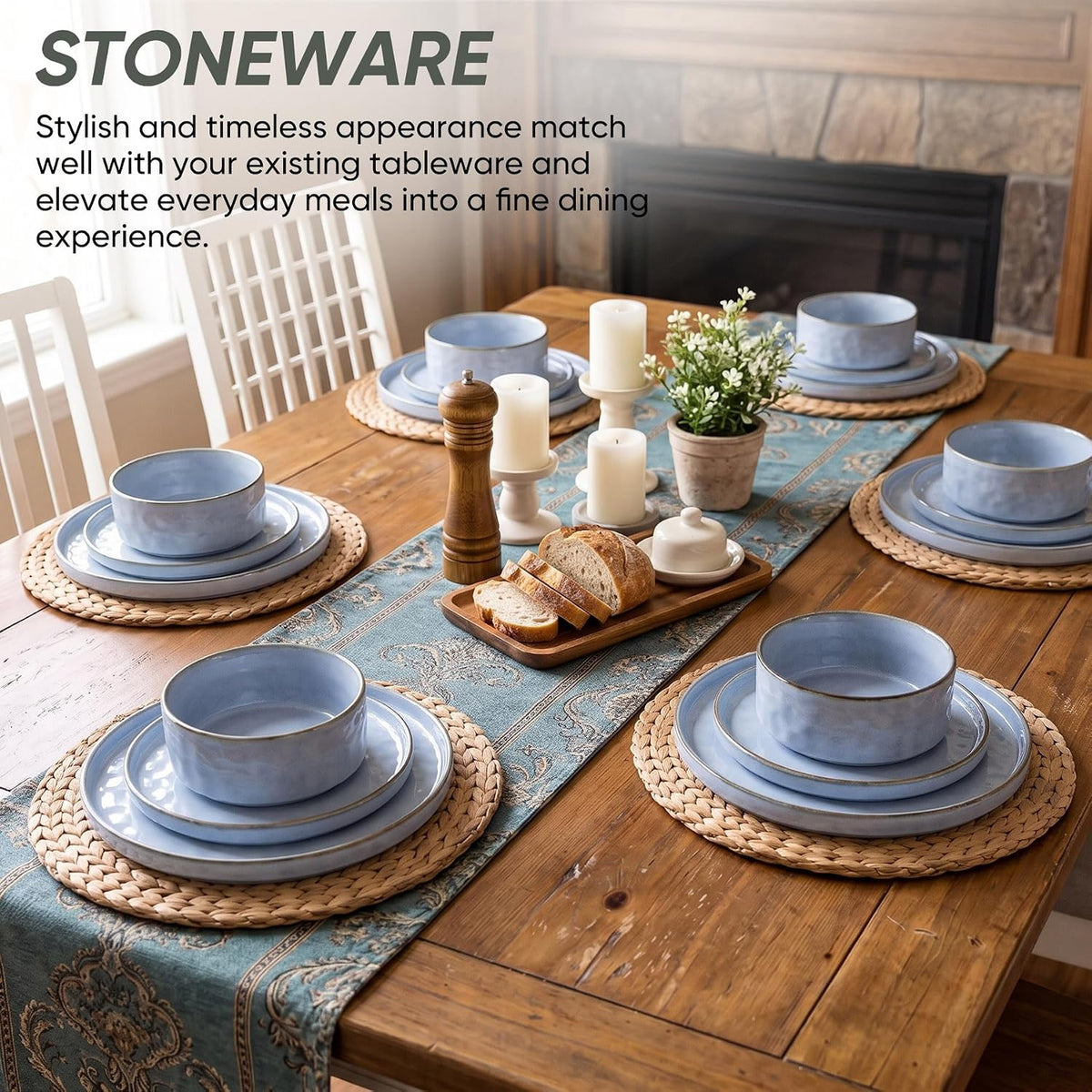 Dinner Set 18 Piece Dinnerware Plates Bowls Grayish Blue Tableware HaWare