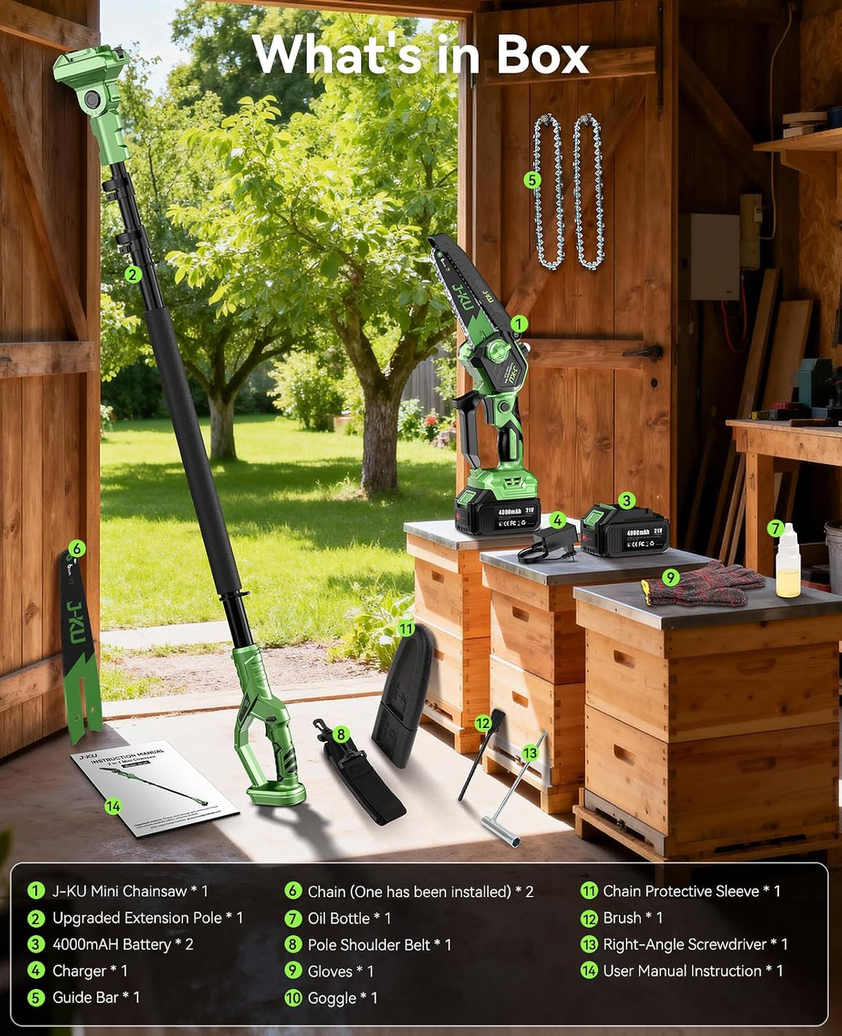 Cordless Pole Saw 6 Inch 2 in 1 Mini Chainsaw Extension Pole 2 Batteries Pruner