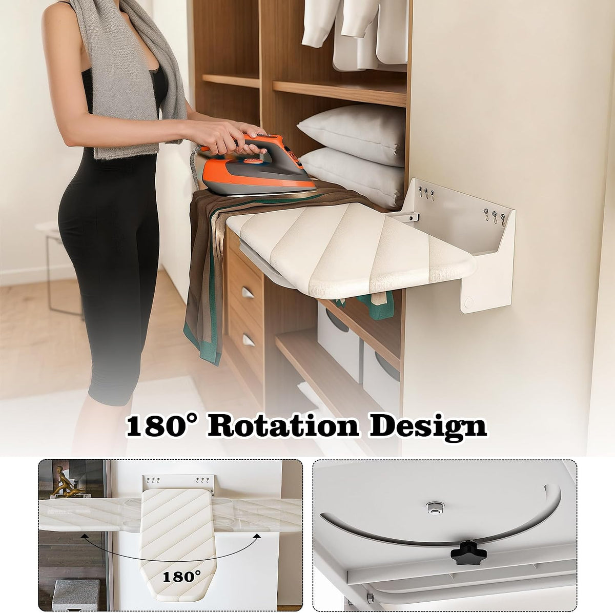 Wall Mounted Ironing Board 95x33cm Foldable 180 Degree Rotating Space Saving
