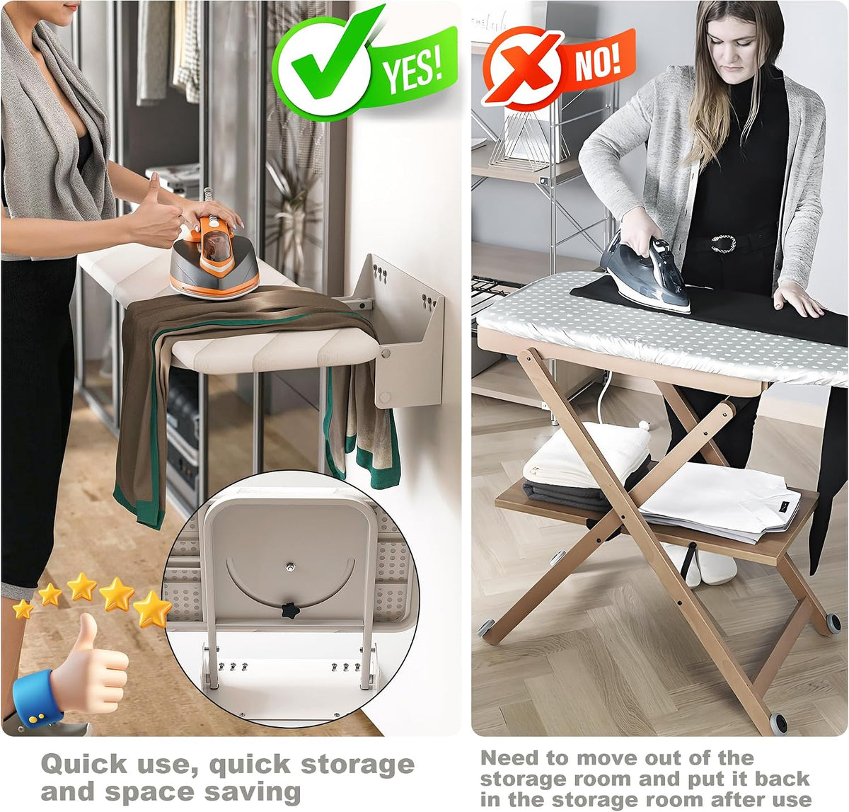 Wall Mounted Ironing Board 95x33cm Foldable 180 Degree Rotating Space Saving