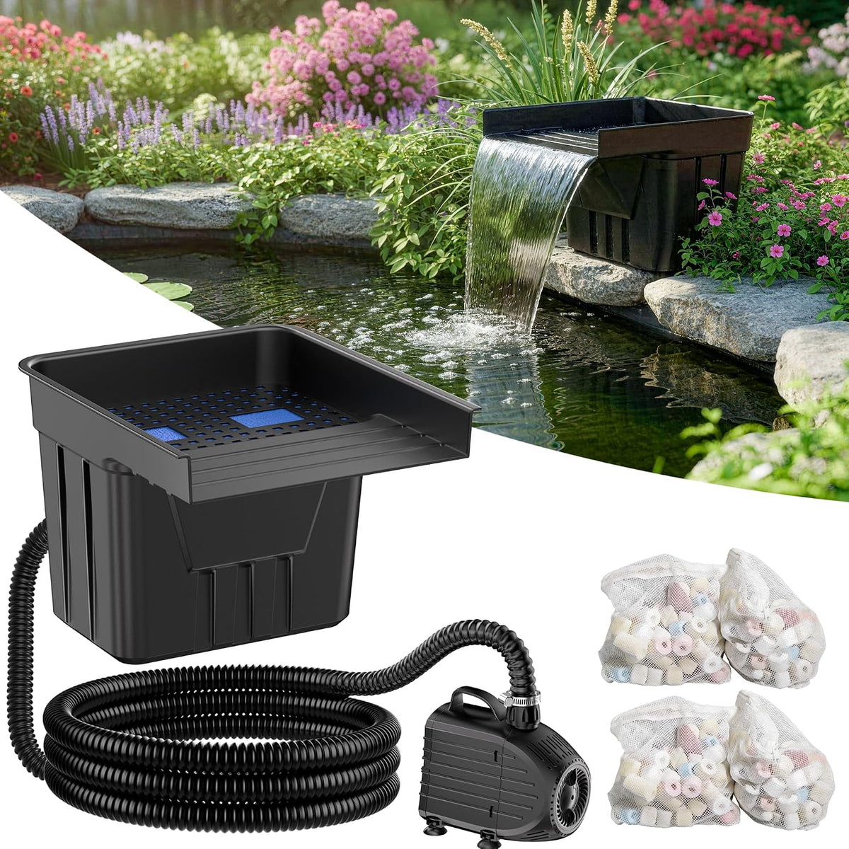 Pond Waterfall Filter Kit Outdoor Garden Pond Water Feature Streams POPOSOAP