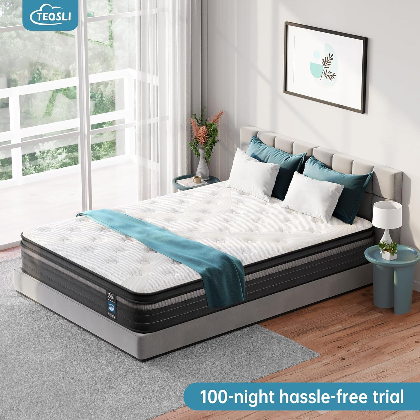 TeQsli Gel Pocket Sprung Single Mattress 3FT, 10" Hybrid Medium Firm, 90x190cm