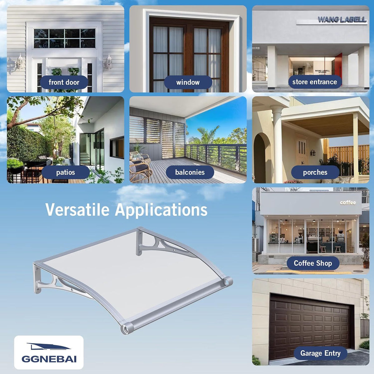 Door Canopy Awning 100x100cm Polycarbonate Aluminium UV Rain Snow Protection