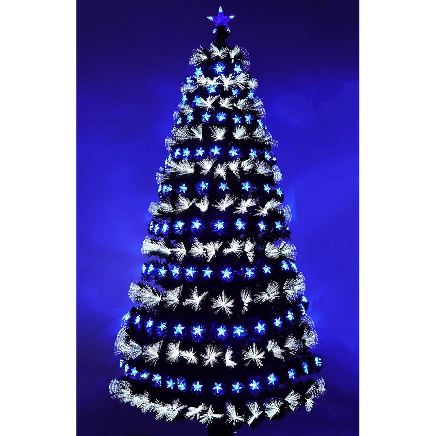 Asinse 6ft Fiber Optic Christmas Tree, 250 Blue & White LED Lights, Stars, Stand