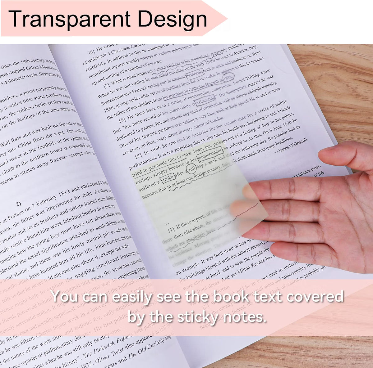 Transparent Sticky Notes 600 Sheets Blue Yellow Clear 95x70mm Removable Yizemay