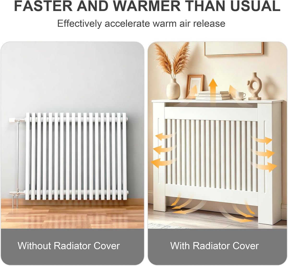 Radiator Cover 100cm High Extra Tall White MDF Vertical Slat Cabinet Fativo