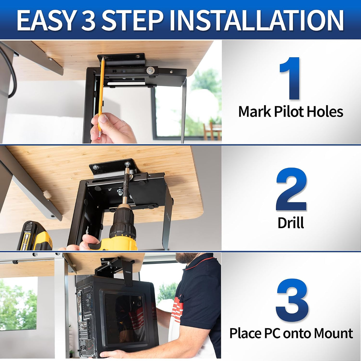 Under Desk PC Mount Adjustable Wall Computer Case Holder VIVO MOUNT-PC01