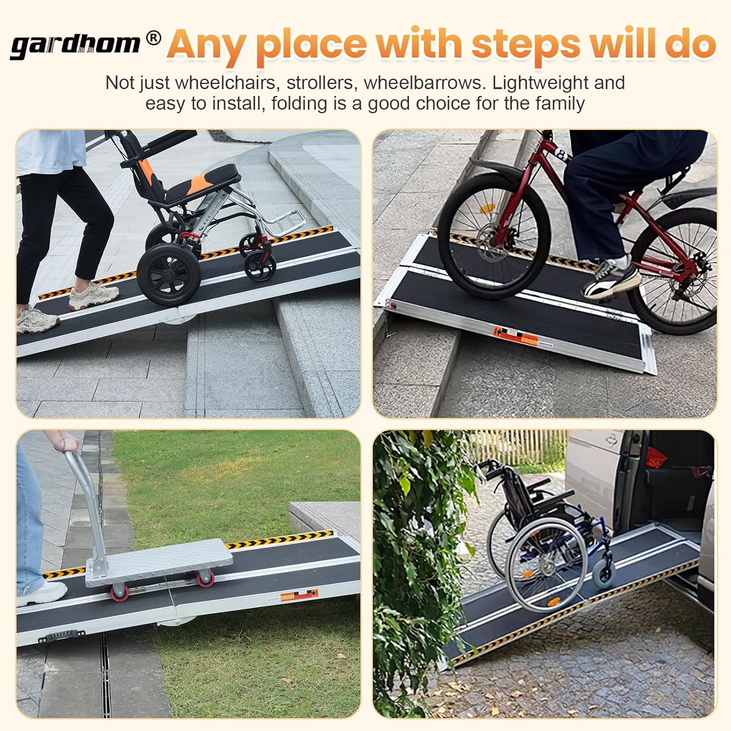 Gardhom 2FT Foldable Wheelchair Ramp 362KG Capacity Aluminum for Home & Doorways