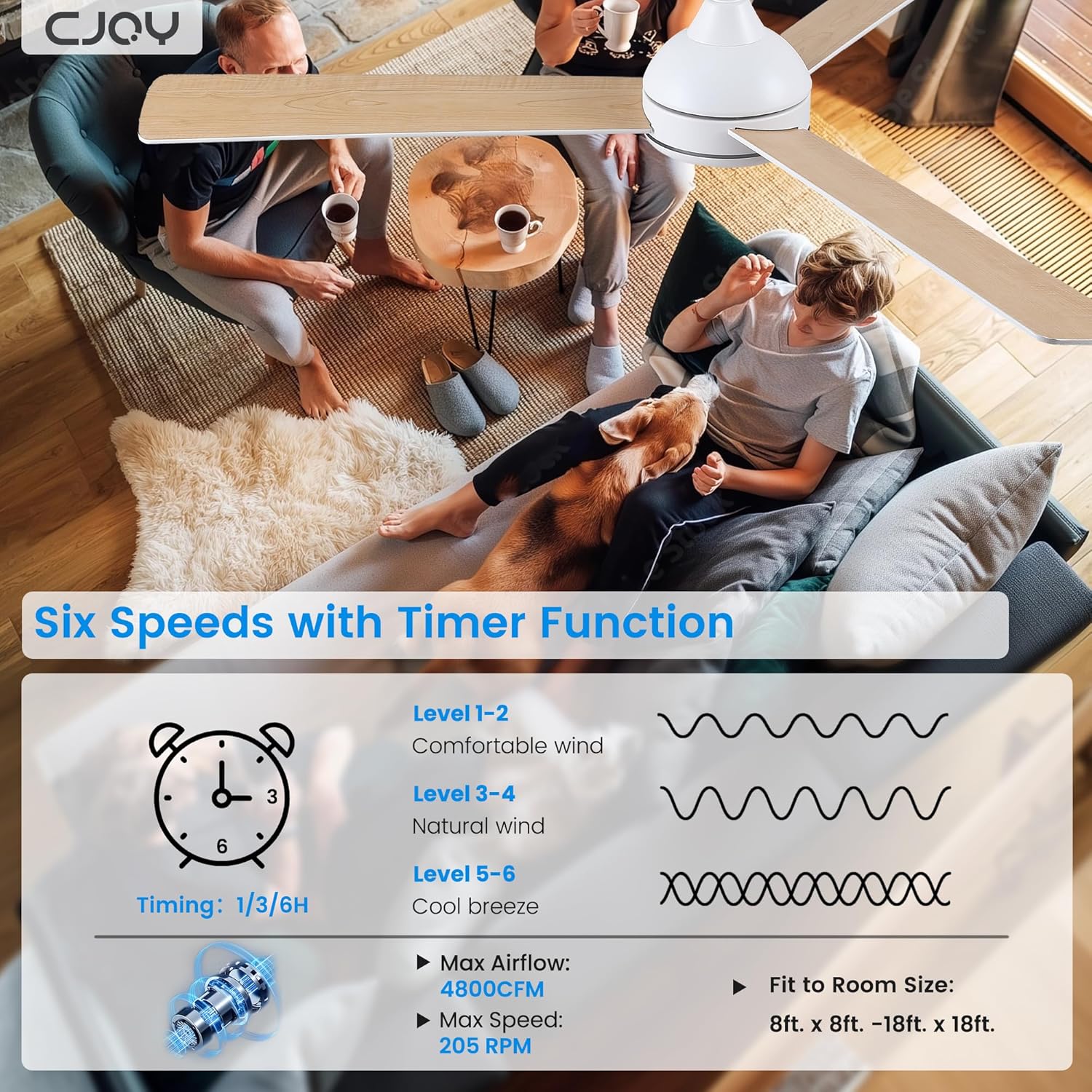 52 Inch Ceiling Fan With Lights Remote Fan 6 Speeds DC Reversible White CJOY