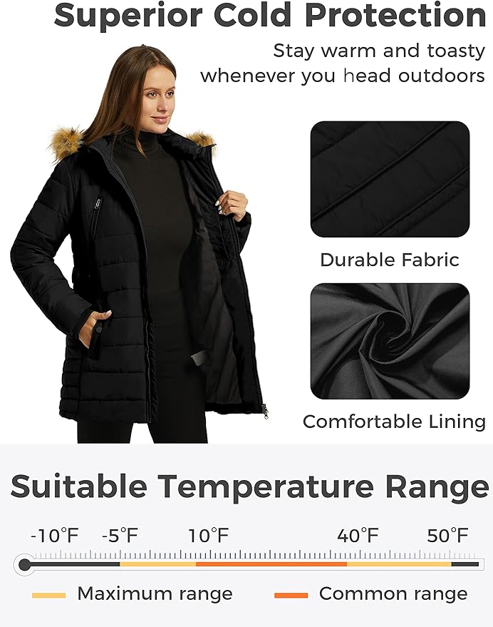 Womens Winter Warm Puffer Coat Jacket Faux Fur Hood Wantdo, Size XXL